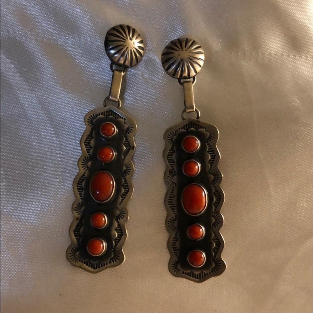 Vintage Sterling Silver and Coral Earrings